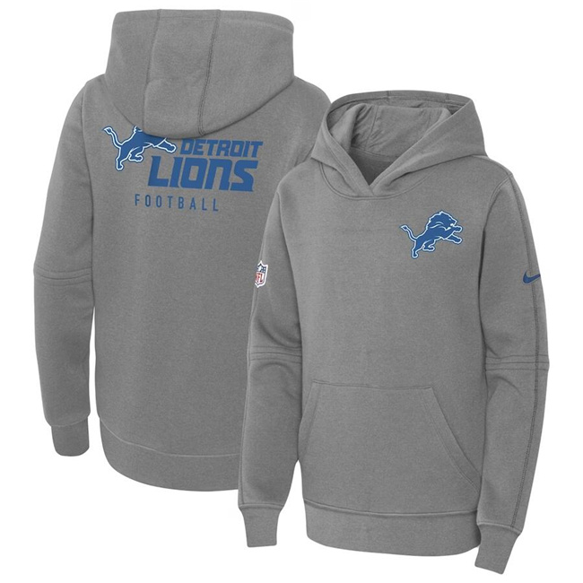 Youth Detroit Lions Gray Sideline Club Fleece Pullover Hoodie